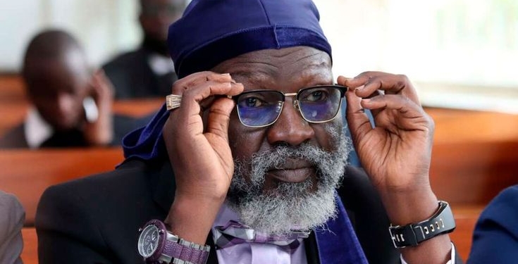 Professor George Wajackoyah , Presidential hopeful and Lawyer representing Kapseret Constituency Member of Parliament Oscar Sudi at the Milimani Law Courts Nairobi on Wednesday, May 18, 2022 during the hearing of a case where the legislator is charged with forging academic certificates. Mr Sudi was not in Court. PHOTO DENNIS ONSONGO.